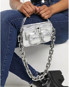 Серебристая сумка через плечо из искусственной кожи с крупной цепочкой Helena Nunoo