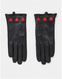 Черные кожаные перчатки с сердечками House of holland