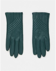 Кожаные перчатки зеленого цвета с отстрочкой в виде дуг Paul costelloe