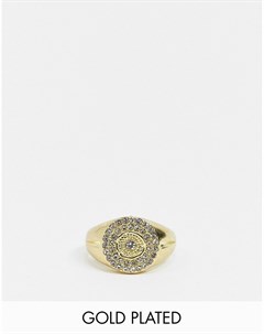 Позолоченное кольцо печатка с мозаикой из камней Luv aj