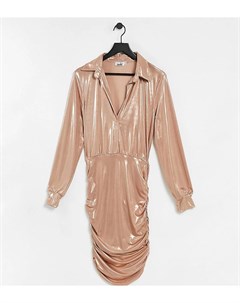 Золотисто розовое платье мини с оборками и воротником с эффектом металлик John zack tall