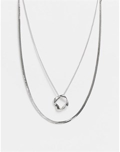 Ярусное серебристое ожерелье с плоскими звеньями и круглой подвеской Designb london