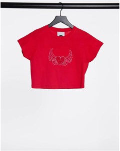 Укороченная футболка в винтажном стиле с принтом сердца и стразами Vintage Milk it