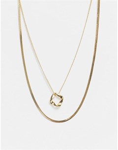 Золотистое ярусное ожерелье цепочка с плоскими звеньями и круглой подвеской Designb london