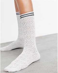 Белые ажурные носки до середины голени с декоративными полосками Asos design