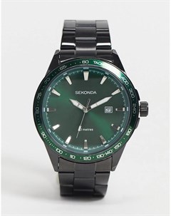 Часы с черным браслетом и зеленым циферблатом Sekonda