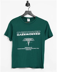 Зеленая футболка для дома с надписью Оverworked Adolescent clothing