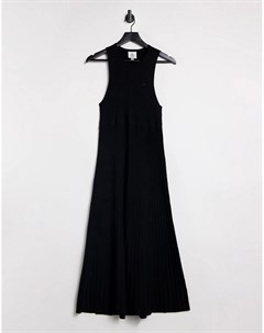 Черное платье миди со спиной борцовкой Lacoste