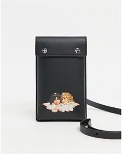 Черная сумочка чехол для телефона с тиснением в виде ангелов Fiorucci