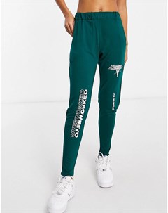 Зеленые брюки для дома с надписью Оverworked Adolescent clothing