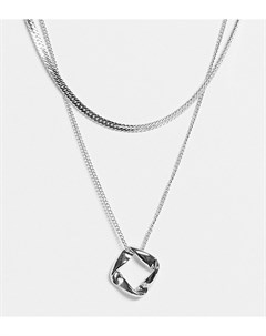 Ярусное серебристое ожерелье с плоскими звеньями и круглой подвеской Designb london curve