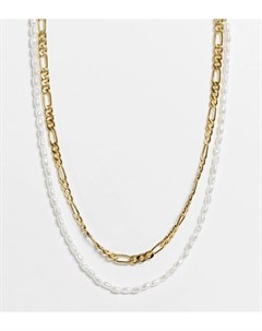 Ярусное ожерелье с покрытием из 14 каратного золота с цепочкой из искусственного речного жемчуга и ц Asos design