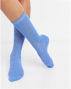 Голубые высокие носки до середины голени с ажурным узором сердечек Asos design