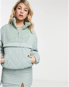 Шалфейно зеленая стеганая oversized куртка с молнией до середины груди от комплекта Bershka