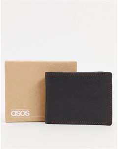 Черный кожаный кошелек с контрастной бордовой отделкой внутри и декоративными швами Asos design