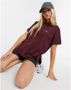Темно бордовая футболка поло в стиле oversized Lacoste