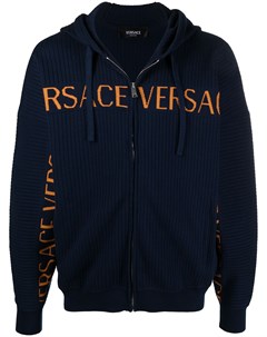 Кардиган вязки интарсия с капюшоном и логотипом Versace