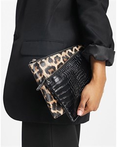 Двойная сумка кошелек черного цвета со звериным принтом French connection