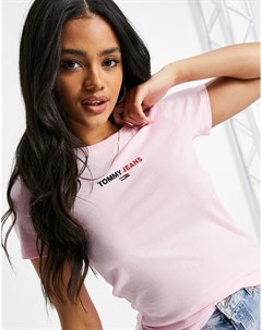 Розовая футболка с линейным логотипом Tommy jeans