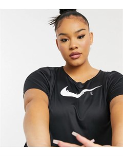 Черная футболка с логотипом галочкой Plus Nike running