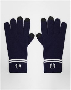 Темно синие перчатки для сенсорных экранов из мериносовой шерсти Fred perry