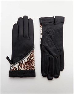 Кожаные перчатки с леопардовыми вставками Pia rossini