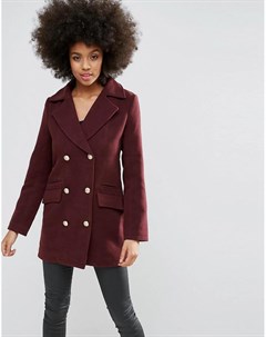 Бордовое короткое пальто в стиле милитари из искусственной шерсти Missguided