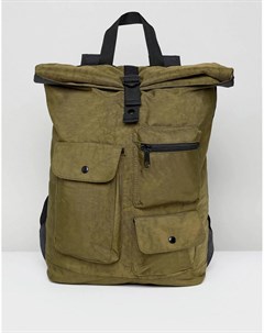 Выбеленный рюкзак цвета хаки с подворачивающимся верхом и карманами ASOS Asos design