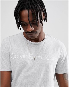Серая меланжевая футболка с принтом Calvin klein jeans