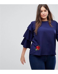 Блузка с рукавами клеш и цветочной вышивкой Koko