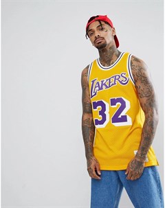 Желтая майка с логотипом Lakers и надписью Johnson Mitchell and ness