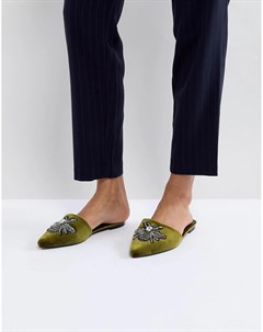 Зеленые мюли с острым носком и отделкой Glamorous