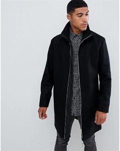Черное шерстяное пальто с воротником в рубчик Meskar Hugo
