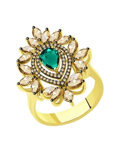 Кольцо из желтого золота с бриллиантами и изумрудом Sokolov diamonds
