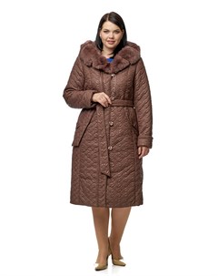 Женское пальто из текстиля с капюшоном отделка кролик Мосмеха