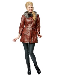 Женская кожаная куртка из натуральной кожи с воротником отделка чернобурка Мосмеха