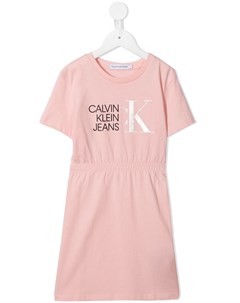 Платье с эластичным поясом и логотипом Calvin klein kids