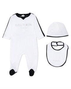 Комплект из пижамы шапки и нагрудника с логотипом Balmain kids