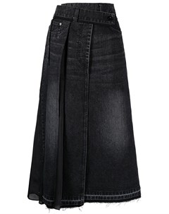 Джинсовая юбка асимметричного кроя со складками Sacai