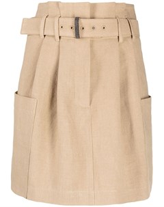 Льняная юбка мини с присборенной талией Brunello cucinelli
