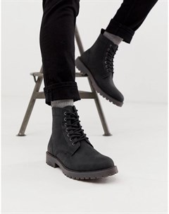 Черные кожаные ботинки на шнуровке с толстой подошвой Asos design