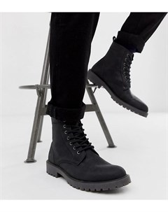 Черные кожаные ботинки для широкой стопы со шнуровкой и массивной подошвой Asos design