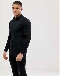 Черная приталенная эластичная рубашка в строгом стиле Premium Jack & jones