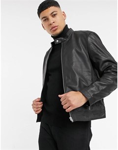 Черная кожаная байкерская куртка Asos design