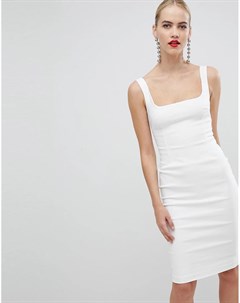 Белое платье футляр с квадратным вырезом Vesper