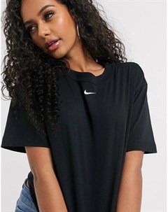Черная oversized футболка бойфренда с логотипом галочкой Nike
