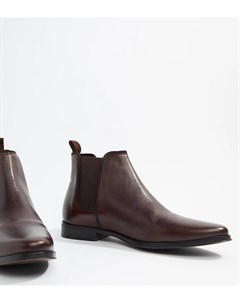 Коричневые кожаные ботинки челси для широкой стопы с однотонной подошвой Asos design