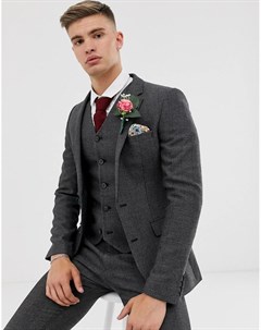 Свадебный приталенный пиджак темно серого цвета с узором в елочку Asos design
