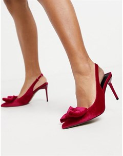 Розовые бархатные туфли на среднем каблуке с бантом и ремешком через пятку Soul Asos design