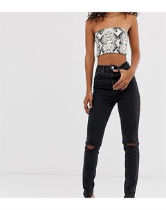 Черные выбеленные узкие джинсы в винтажном стиле с завышенной талией и рваными коленями ASOS DESIGN  Asos tall